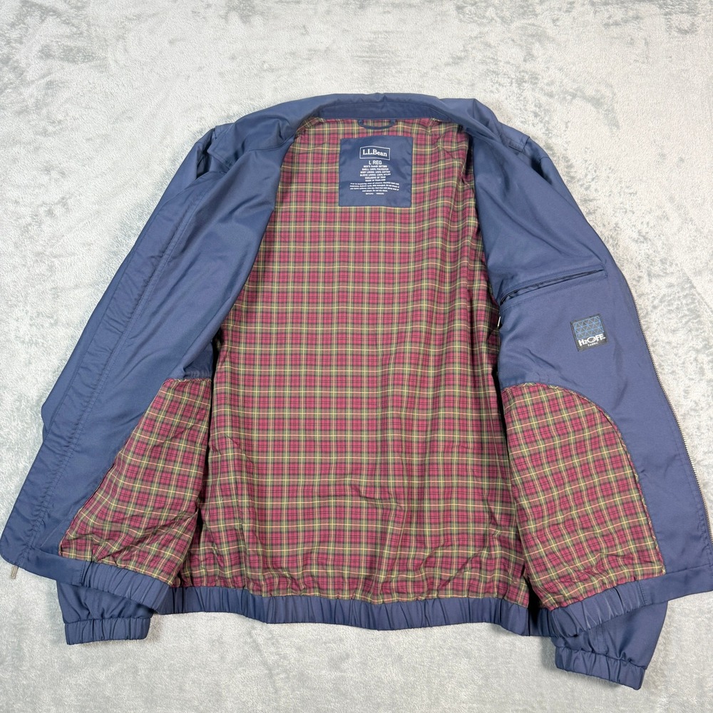 LL Bean Mens L Harrington Jacket Navy Blue H2OFF Water Resistant Plaid Lined - Picture 3 of 9